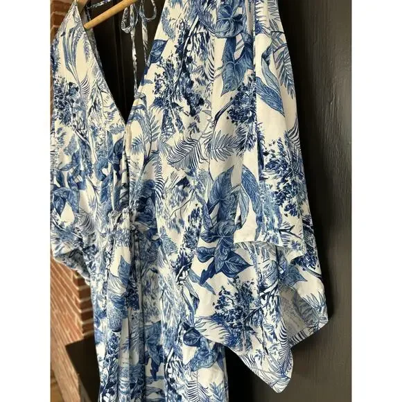 Baltic Born Byron Blue White Tropical Resort Wear Wide Leg Tie Front Jumpsuit XL - Picture 5 of 14